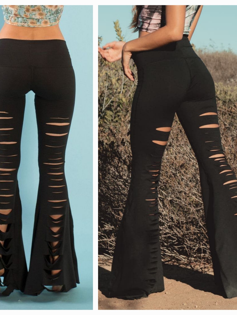 teeki Black High-Waist Distressed Flare Pants